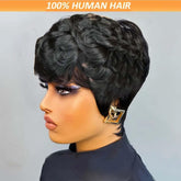 Short Curly Pixie Cut Wig - Human Hair Glueless Wig for Black Women - Natural Curly Color 1B