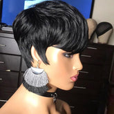 Short Curly Pixie Cut Wig - Human Hair Glueless Wig for Black Women - Natural Curly Color 1B
