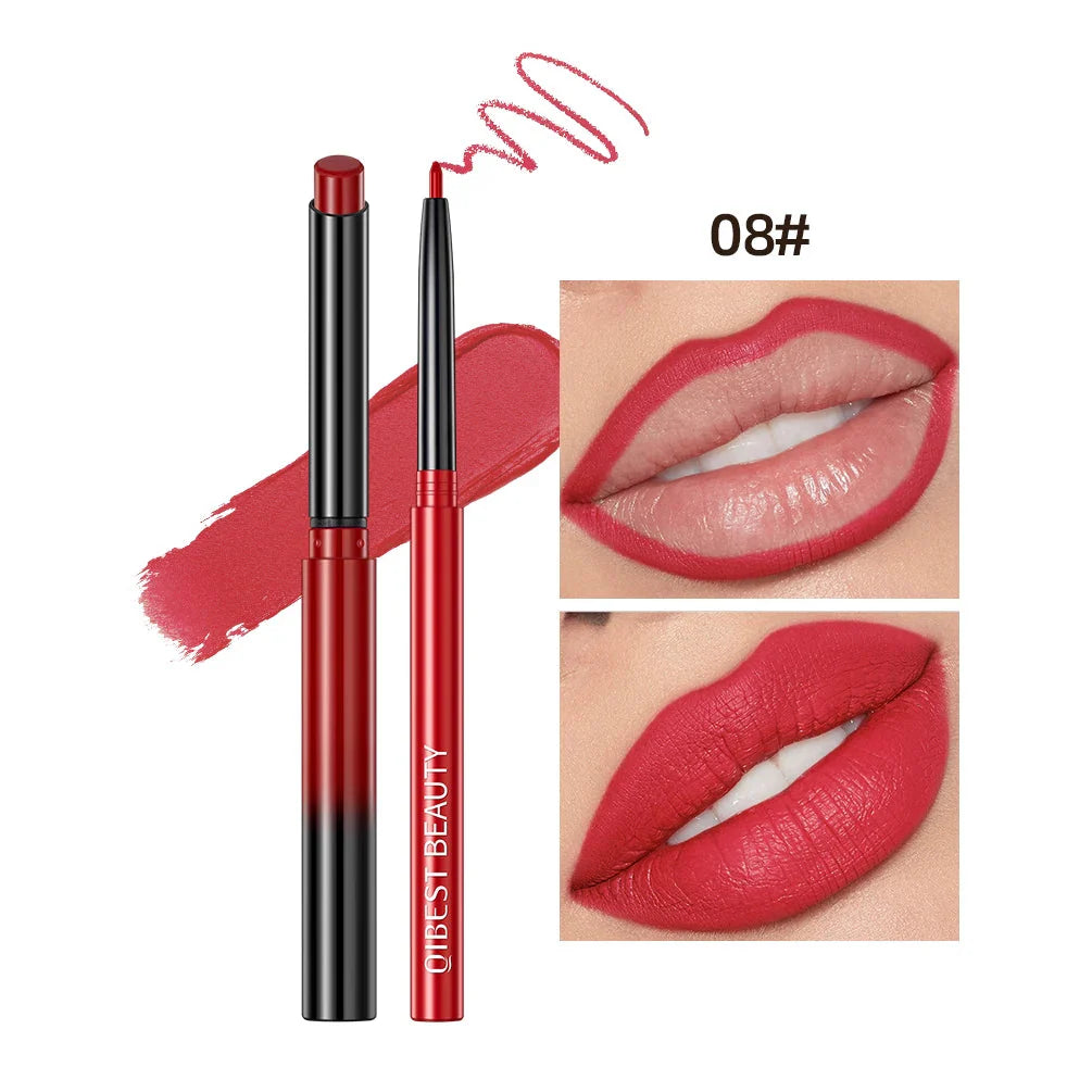 QIBEST 2Pcs Lipstick Lipliner Pen Set Matte Nude Lip Liner Pencil Waterproof Long Lasting Lipstick Pen Contour Makeup for Women