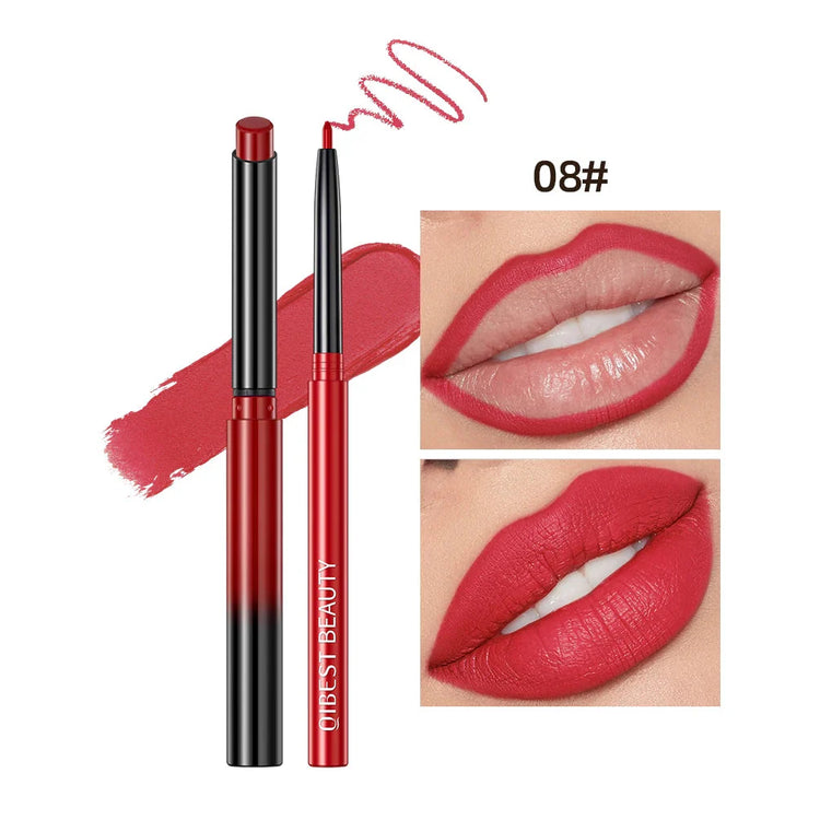 QIBEST 2Pcs Lipstick Lipliner Pen Set Matte Nude Lip Liner Pencil Waterproof Long Lasting Lipstick Pen Contour Makeup for Women