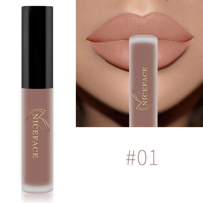NICEFACE Matte Liquid Lipstick Waterproof Long Lasting Lip Gloss Tint Sexy Red Nude Purple Metallic Lipsticks Makeup Cosmetics