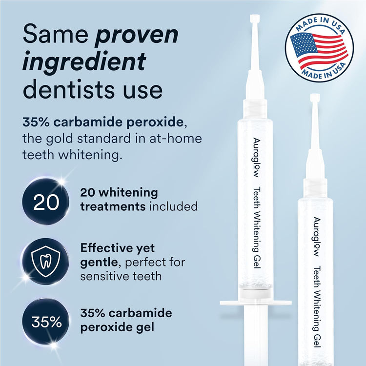 Teeth Whitening Kit, LED Accelerator Light, 35% Carbamide Peroxide Teeth Whitening Gel, 20+ Whitening Treatments, (2) 5Ml Whitening Gel Syringes, Whiten Teeth Faster