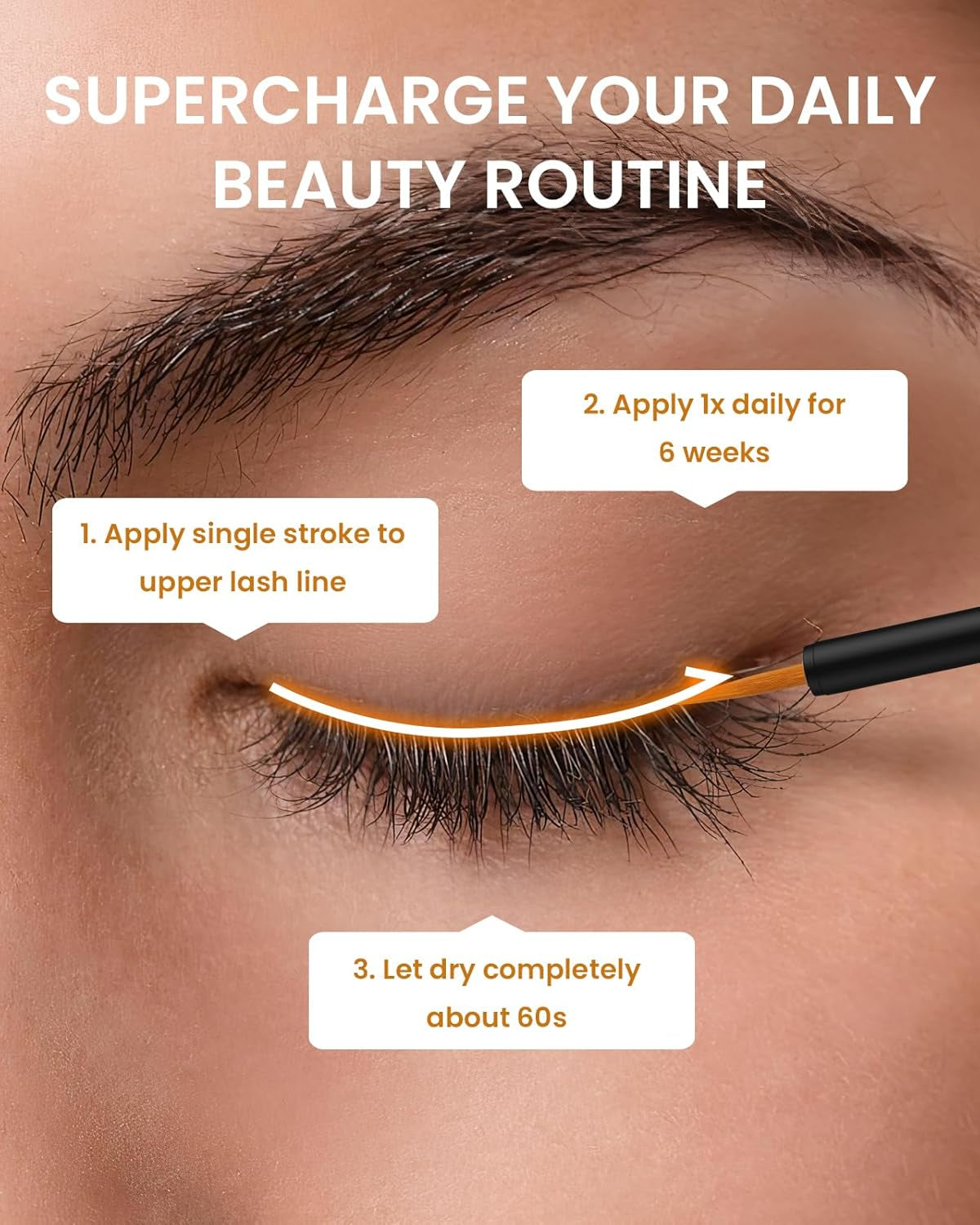 Natural Cosmetic Eyelash Serum for Longer, Thicker Lashes & Brows, Boost Lash Serum Vegan & Cruelty-Free - Niacinamide, Centella Asiatica Leaf Extract (15 Ml Gold)