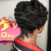 Short Curly Pixie Cut Wig - Human Hair Glueless Wig for Black Women - Natural Curly Color 1B