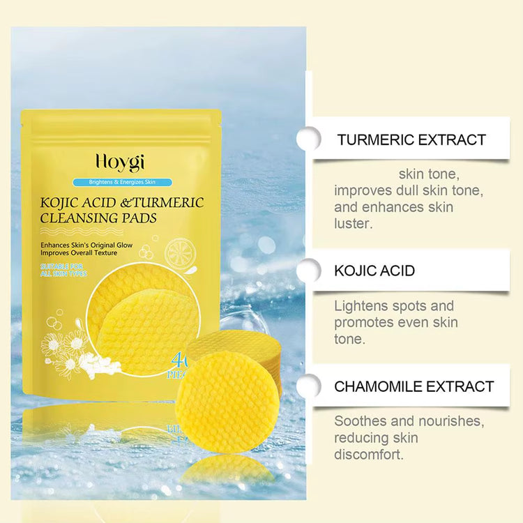 GlowClean™ Kojic Acid & Turmeric Exfoliating Pads – 40/50Pcs Daily Facial Cleansing & Skin Care