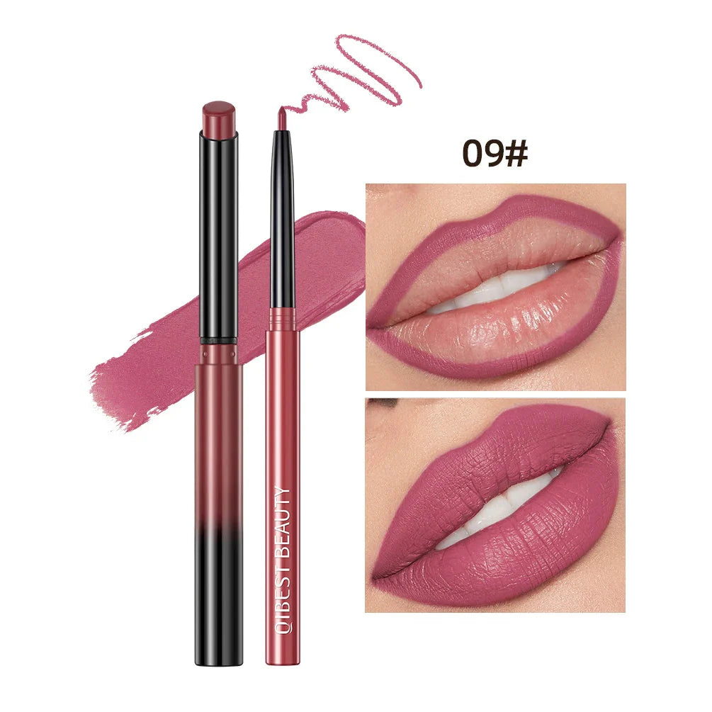 QIBEST 2Pcs Lipstick Lipliner Pen Set Matte Nude Lip Liner Pencil Waterproof Long Lasting Lipstick Pen Contour Makeup for Women