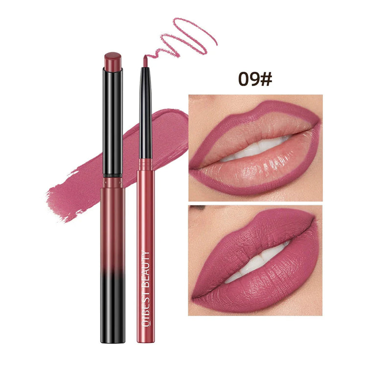 QIBEST 2Pcs Lipstick Lipliner Pen Set Matte Nude Lip Liner Pencil Waterproof Long Lasting Lipstick Pen Contour Makeup for Women