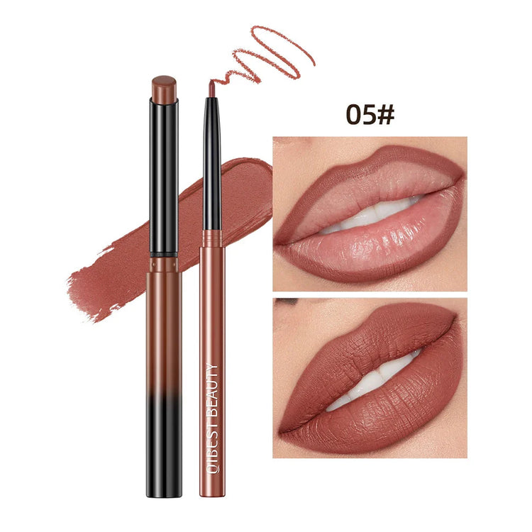 QIBEST 2Pcs Lipstick Lipliner Pen Set Matte Nude Lip Liner Pencil Waterproof Long Lasting Lipstick Pen Contour Makeup for Women